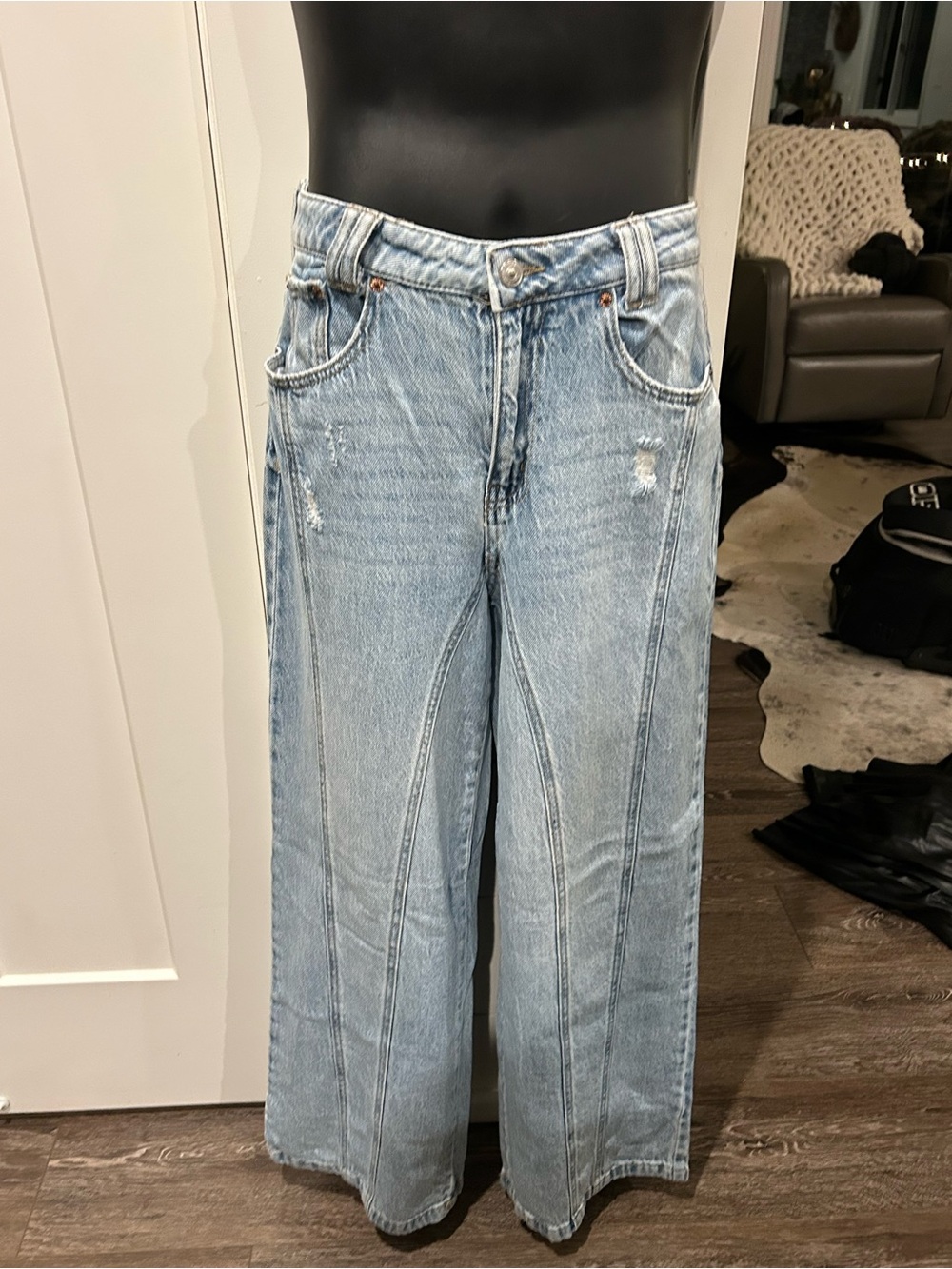 Rewash Light Blue Wide Leg Distressed Jeans